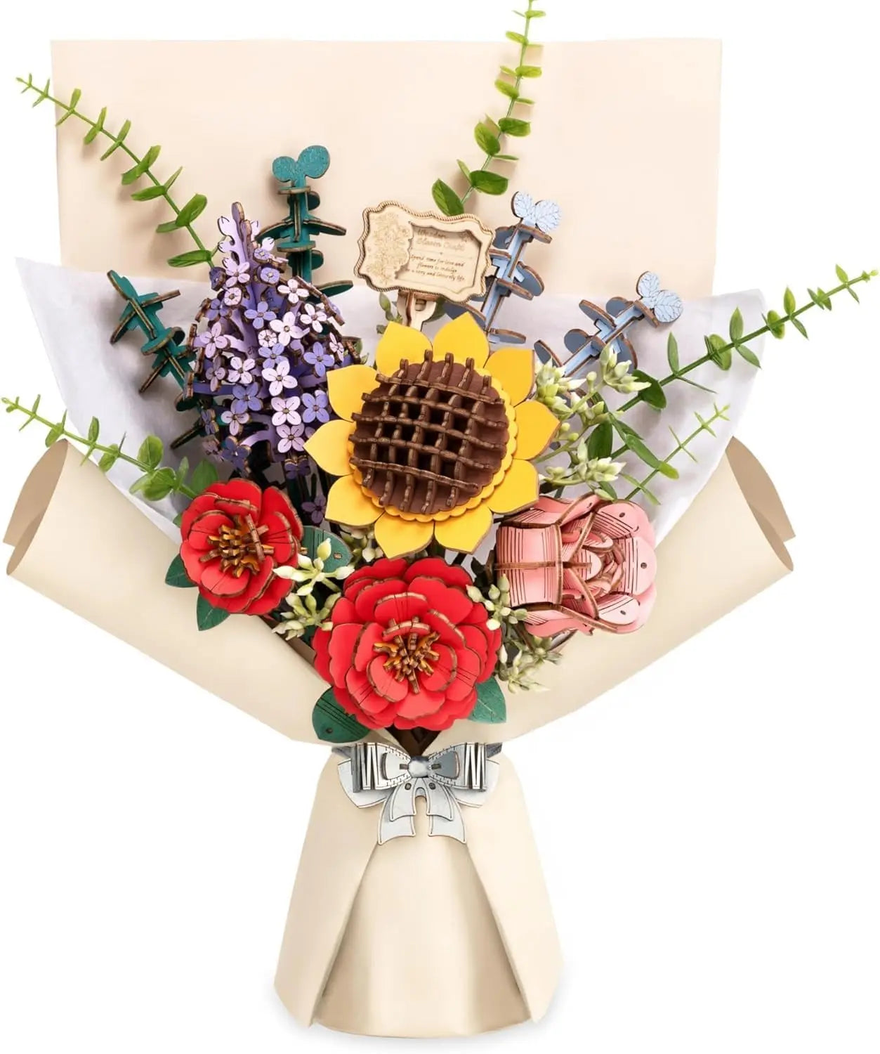 Robotime Rowood Wooden Flower Bouquet 3D Wooden Puzzle Wood Crafts Kits for Adults Home Decor