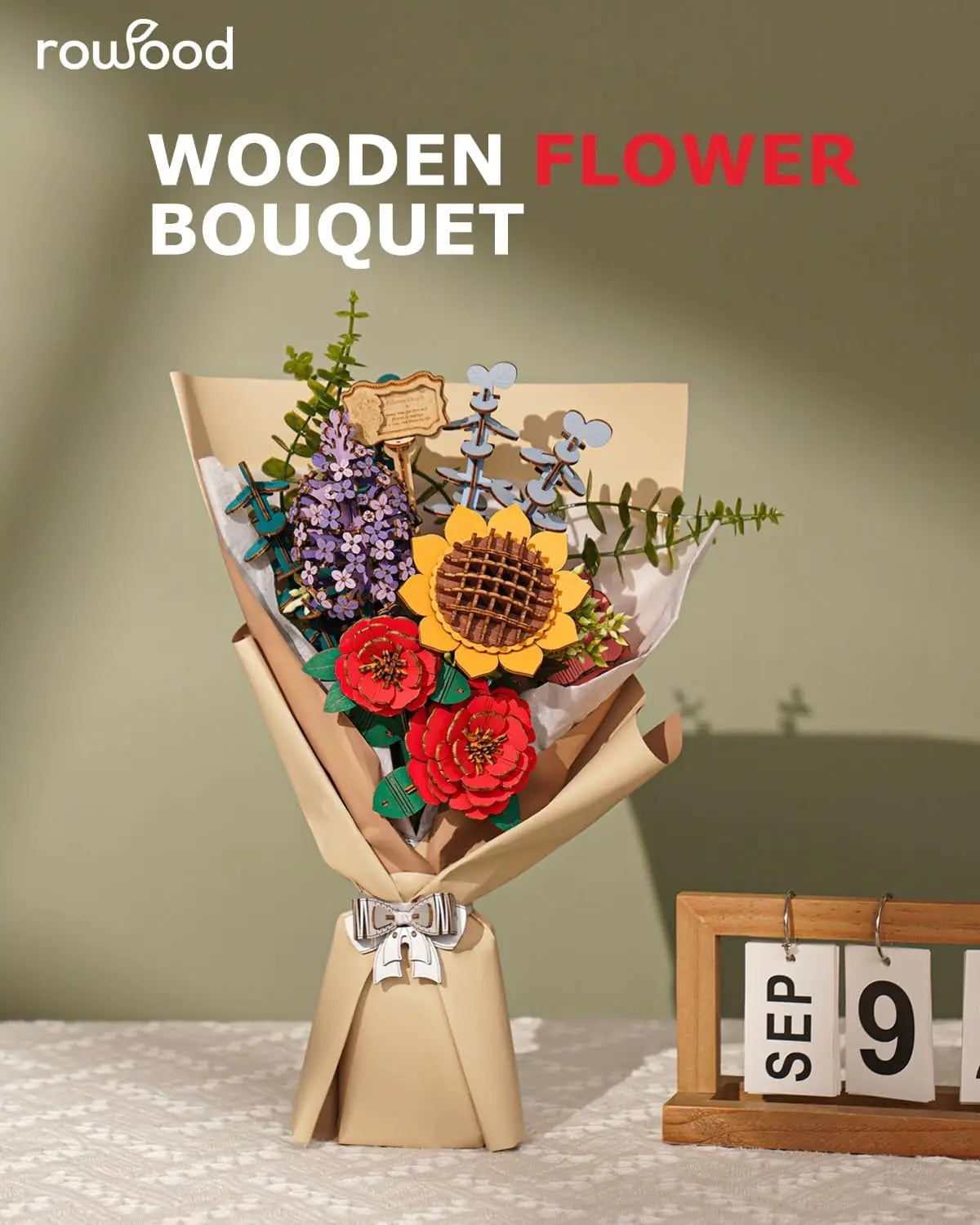 Robotime Rowood Wooden Flower Bouquet 3D Wooden Puzzle Wood Crafts Kits for Adults Home Decor