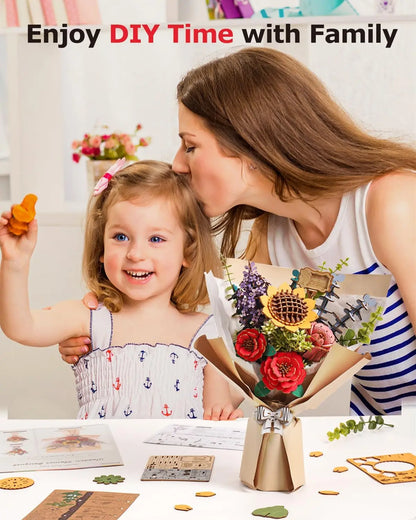 Robotime Rowood Wooden Flower Bouquet 3D Wooden Puzzle Wood Crafts Kits for Adults Home Decor
