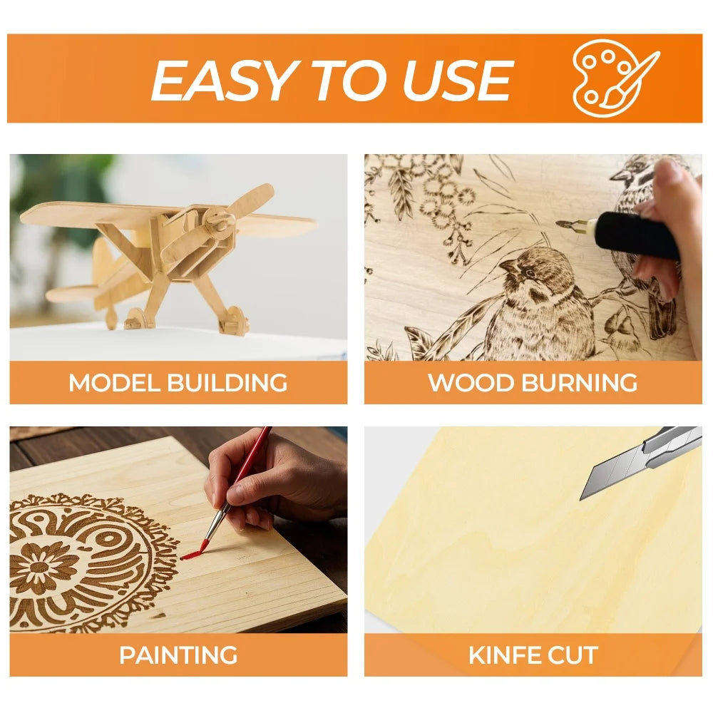 Basswood Sheets for Craft 3mm Thick Unfinished Wood Plywood DIY Craft Wood Board for Laser Engraving and Co2 Laser Cutting